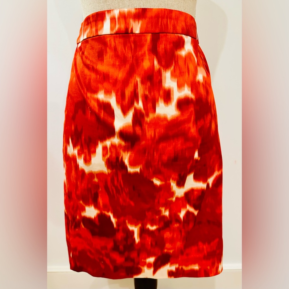 J. Crew Factory Fiery Red & Orange  Pencil Skirt 2 Office Elevated Everyday